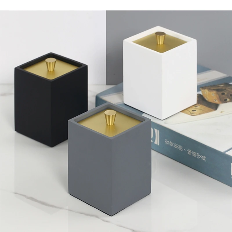 

Resin Toothpick Dental Floss Box Square Metal Lid Cotton Swab Boxes Home Holder Dispenser Accessories