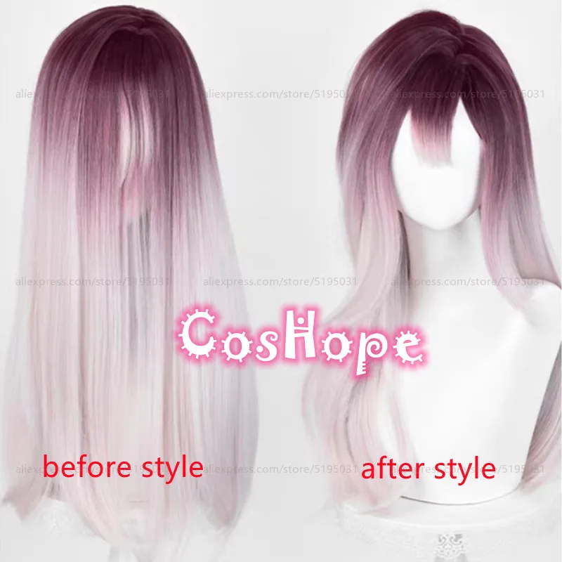 Shalom Cosplay Wig 60cm Rose Red Dye Gradient Light Pink Wig Cosplay Anime Wigs Heat Resistant Synthetic Wigs