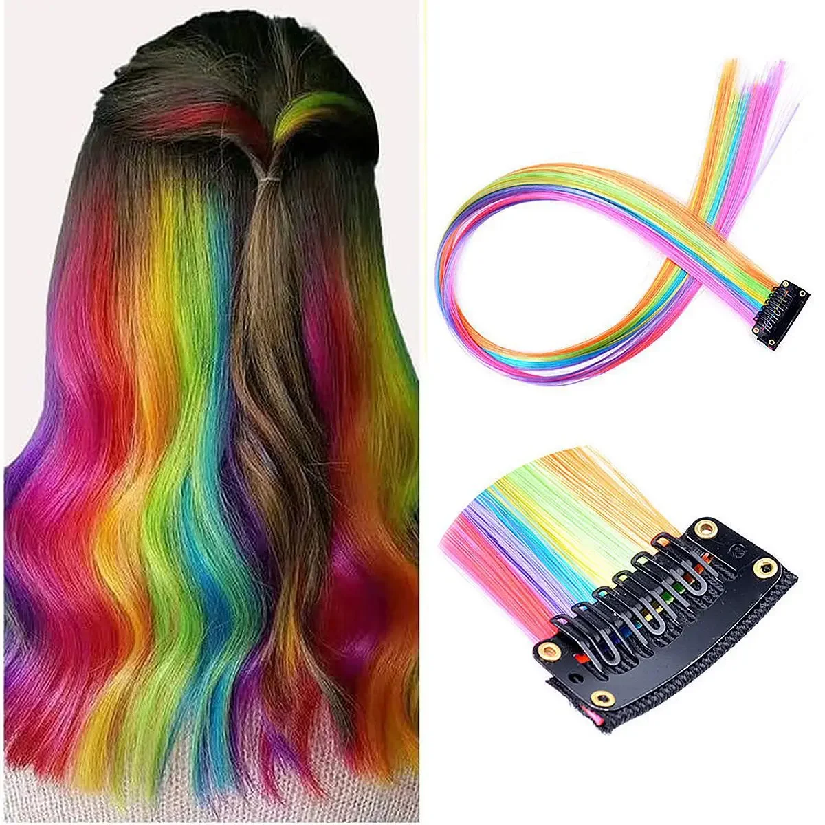 

Colorful Hair Extensions Fake Hair Straight Hair Women's Style Silk Curling Hair Pieces Asian Synthetic Clip-in Hair Extensions