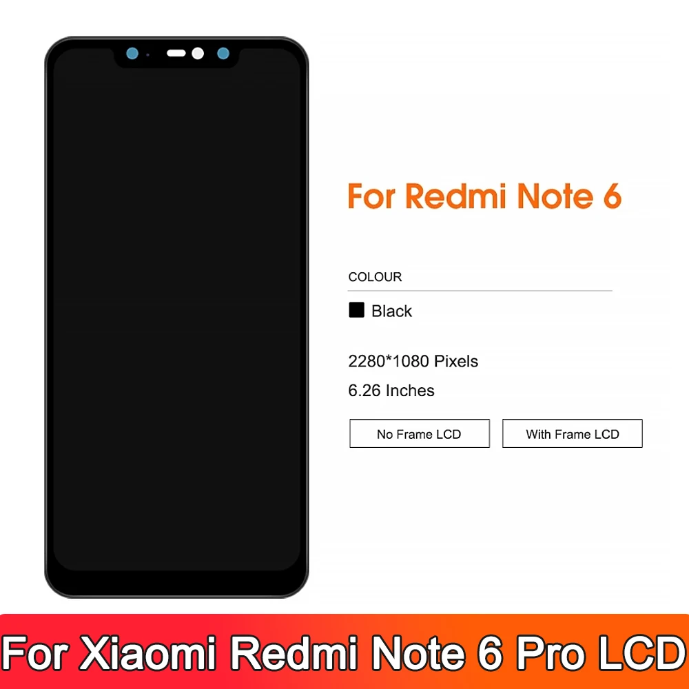 6.26\'\' AMOLED For Xiaomi Redmi Note 6 Pro LCD Display Touch Screen Digitizer For Redmi Note6 Pro M1806E7TG Assembly Replacement