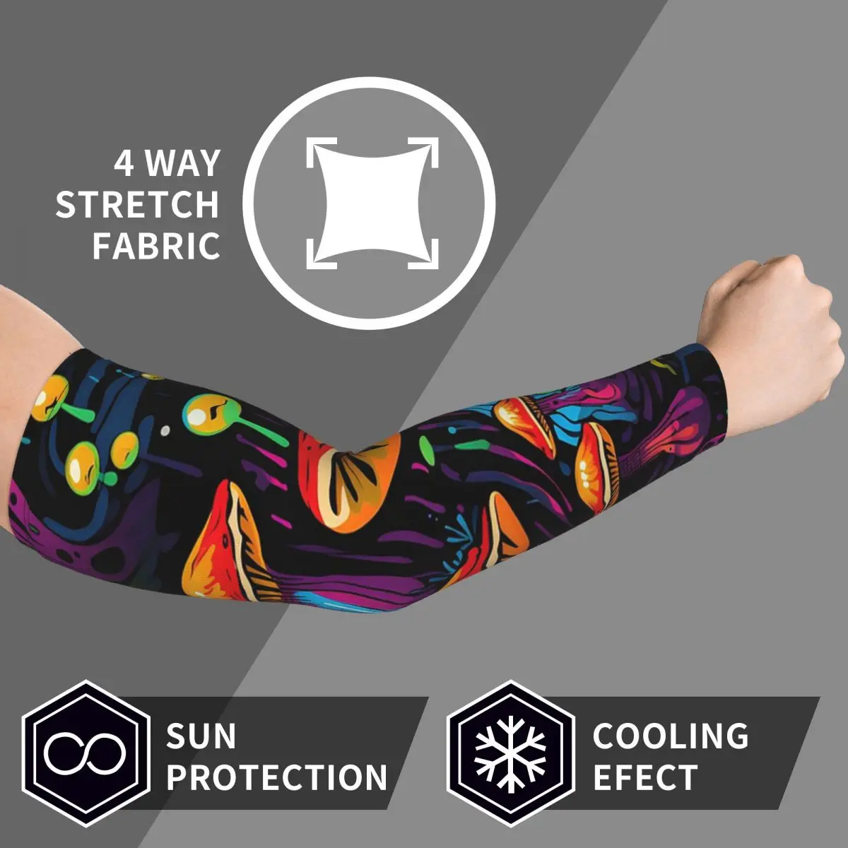 Acid Trippy Weird Psychedelic Wavy Mushroom Arm Sleeves Men Women Sun UV Protection Tattoo Cover Up Sports Cooling Cycling