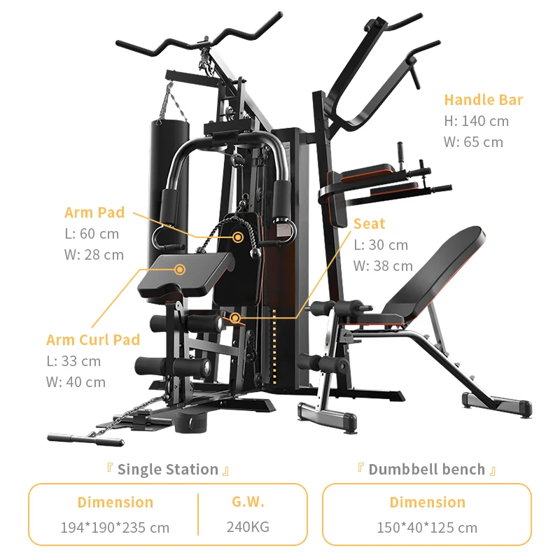 #￥3 Station Multi Function Home Gym Full Body Strength Training Equipment Lat Pulldown Workout Station