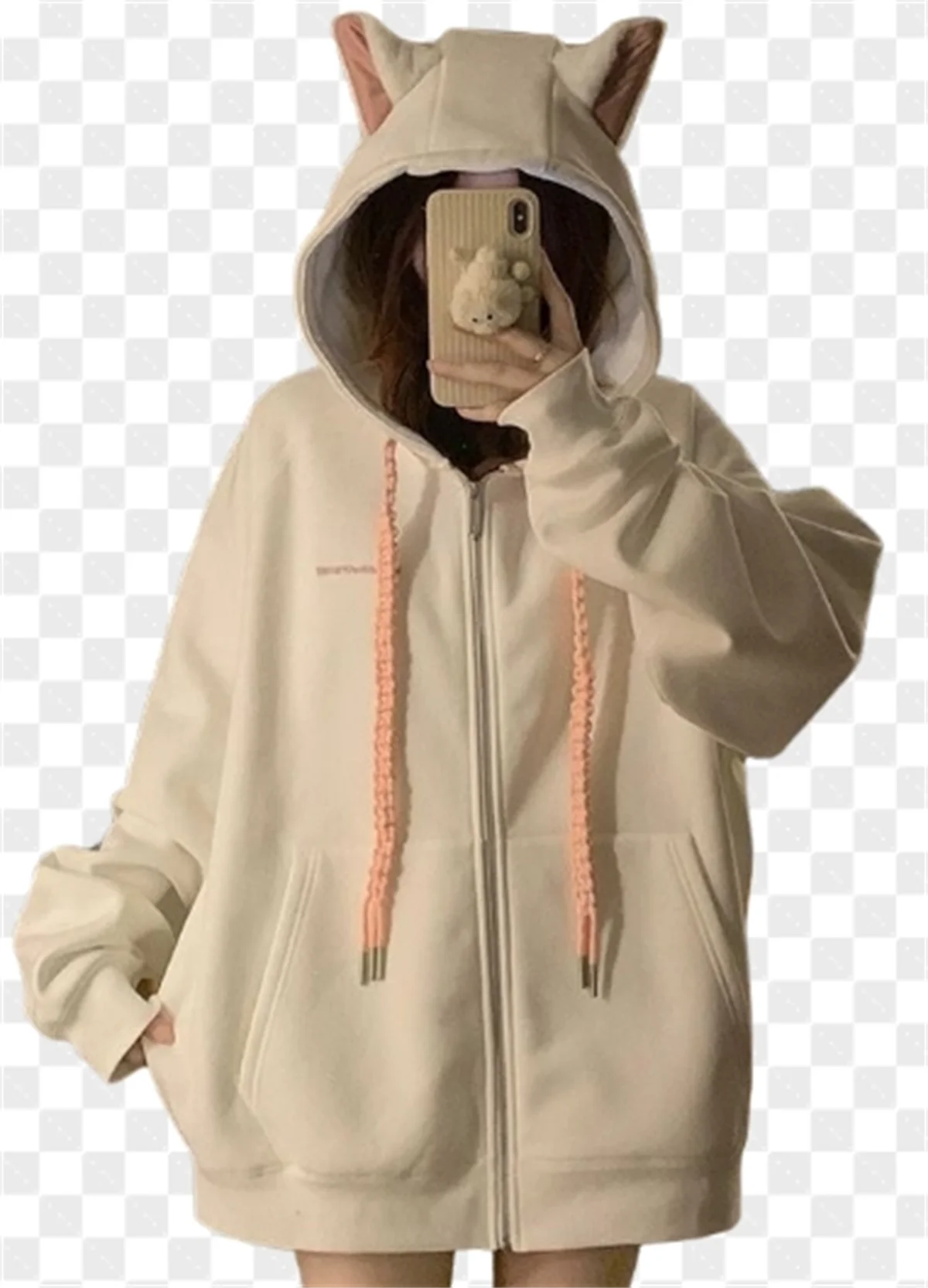 2025 สาวน่ารักฤดูใบไม้ผลิและฤดูใบไม้ร่วงใหม่น่ารักหูแมวHooded Coat Collection Casualแฟชั่นอเนกประสงค์แนวโน้มลมขี้เกียจ