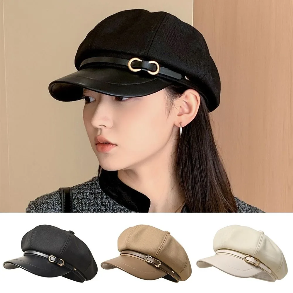 

Новая шляпа газетчика из искусственной кожи, восьмиугольная однотонная кепка газетчика, весенне-осенняя шляпа, большая окружность головы