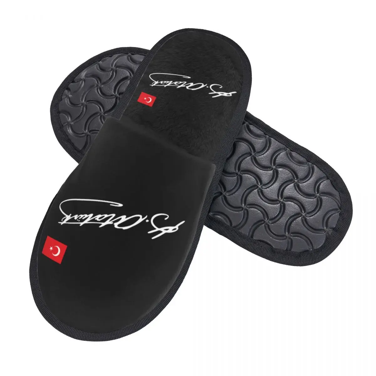 Custom Ataturk With Turkey Flag---Turkish Ataturk Signature Comfort Scuff Memory Foam Slippers Women Hotel House Shoes