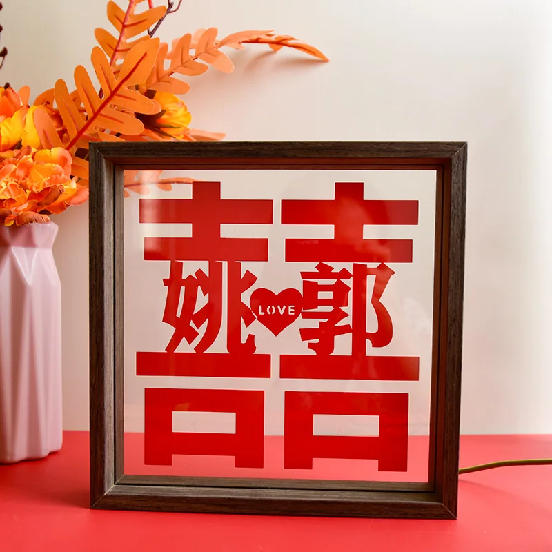 

Customized Name Wooden Frame Wedding Decoration Glass Photo Frame