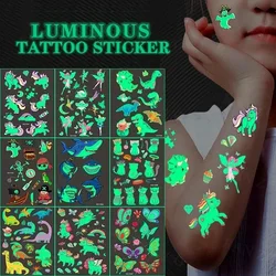 40pcs/8Set Luminous Tattoo Stickers Cartoon Children Unicorn Mermaid Kid Stickers For Children Temporary Tattoo Stickers For Kid