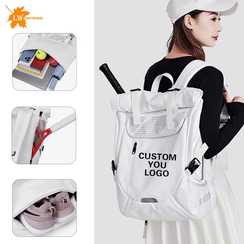 Customized badminton bag with large capacity and logo tennis bag with printed name sports fitness bag men's sports backpack
