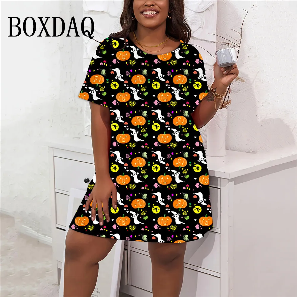 Halloween Women Party Mini Dresses Casual Short Sleeve Loose A-Line Dress Summer Autumn Fashion Plus Size Women Clothing 8XL 9XL