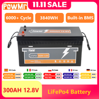 PowMr 12V 300AH LiFePO4 Lithium Battery Built-in 250A BMS 6000+ Cycle Battery Pack 3840WH Energy For Solar Panel Camping Charger