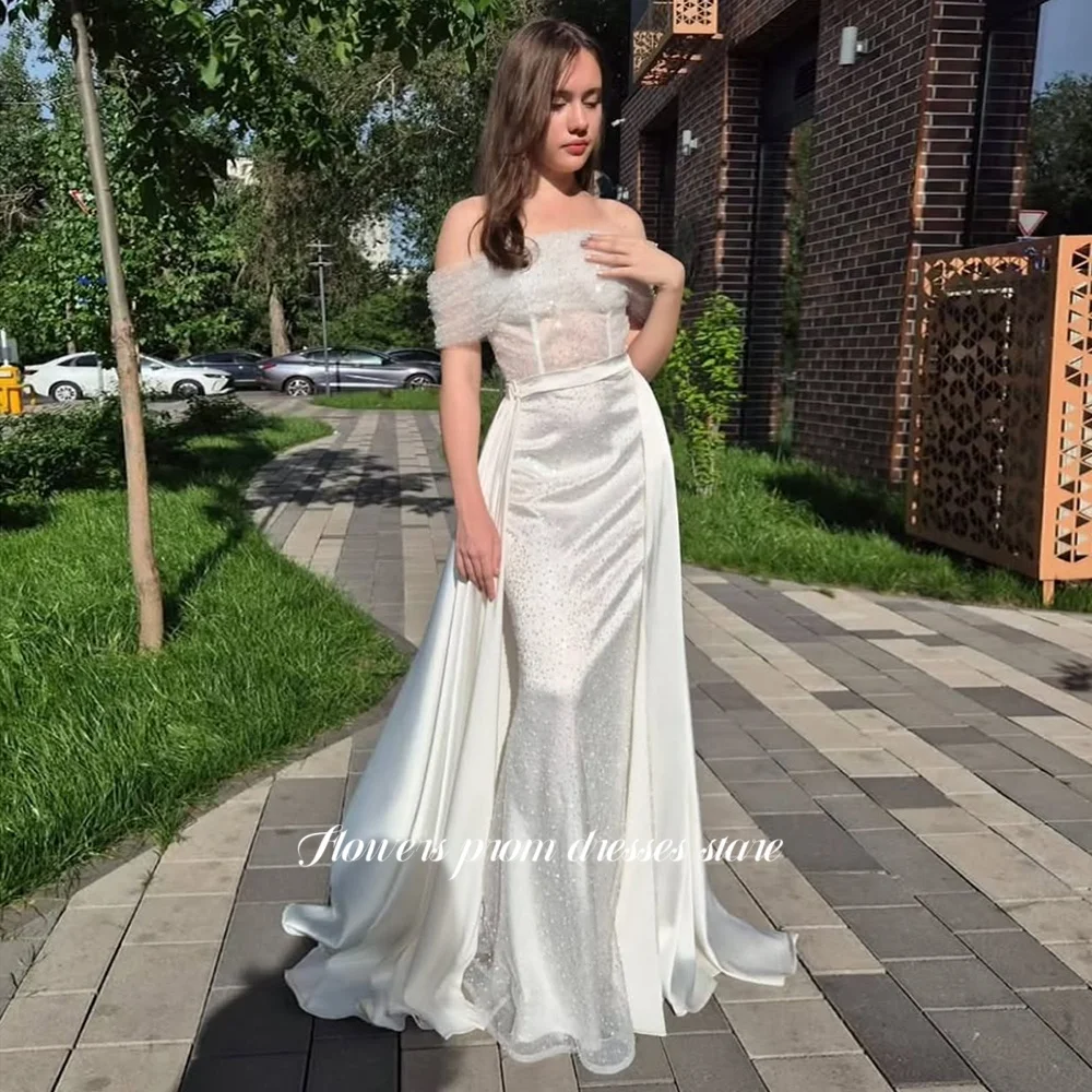 

Платье для выпускного вечера с цветами и бисером, вечернее платье с открытыми плечами, вечернее платье трапециевидной формы, платья для торжественных случаев فساتين مناسبةisana Cu