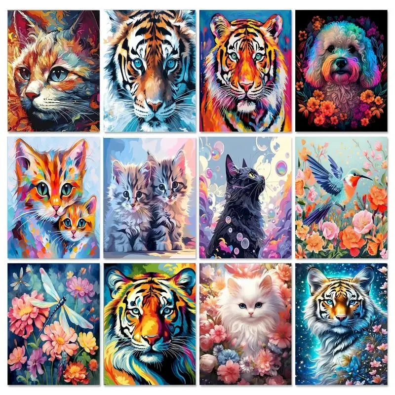 

GATYZTORY Diy Painting By Numbers Animal Cat Diy frame Acrylic Paint By Numbers Flowers Wall Art for adults Room Home Decoration