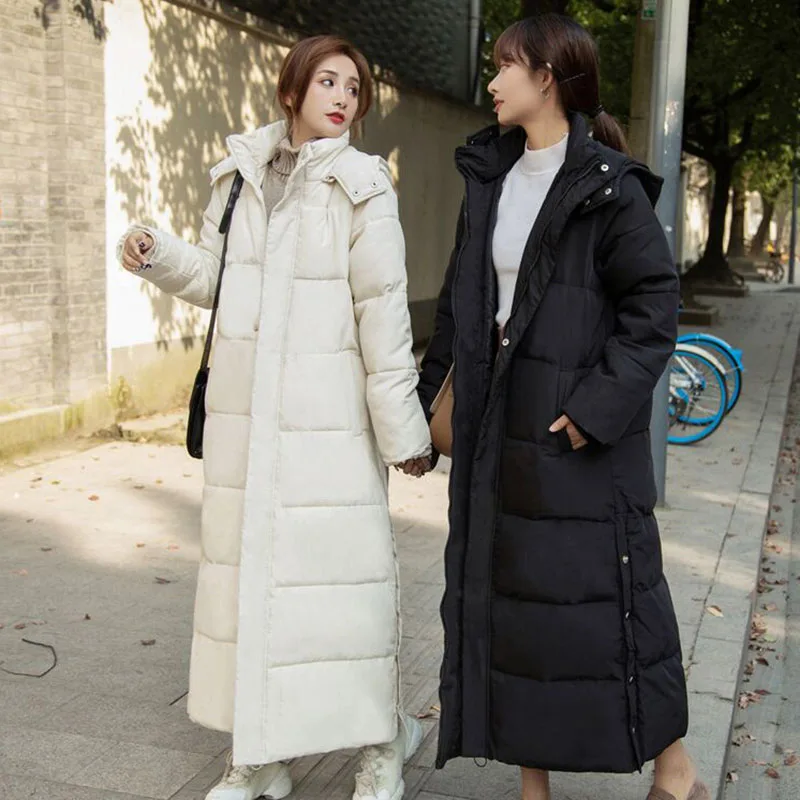 Women Solid Commute Long Coats Winter Thicken Warm Zipper Big Pocket Down Jacket Ladies Loose Stand Collar Cotton Padded Coat