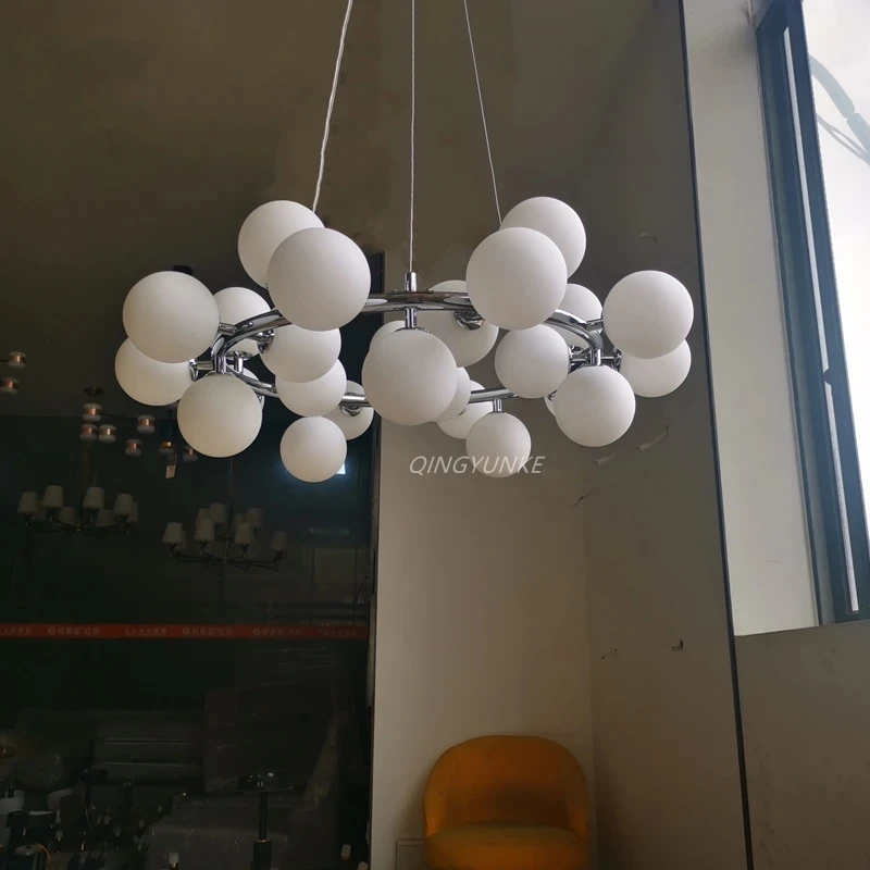 ScandinFrancesco Magic Bean Lustre de Plafond avec Boule de Verre, Lampe Suspendue à LED pour Salon et Salle à Manger