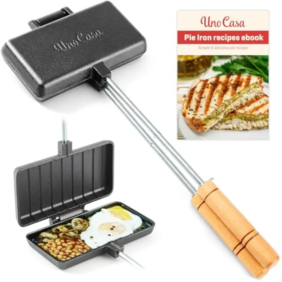 Plancha para tarta de hierro fundido XL para cocinar al aire libre - Máquina para hacer sándwiches estilo montañero japonés con libro de recetas - Diseño antiadherente duradero