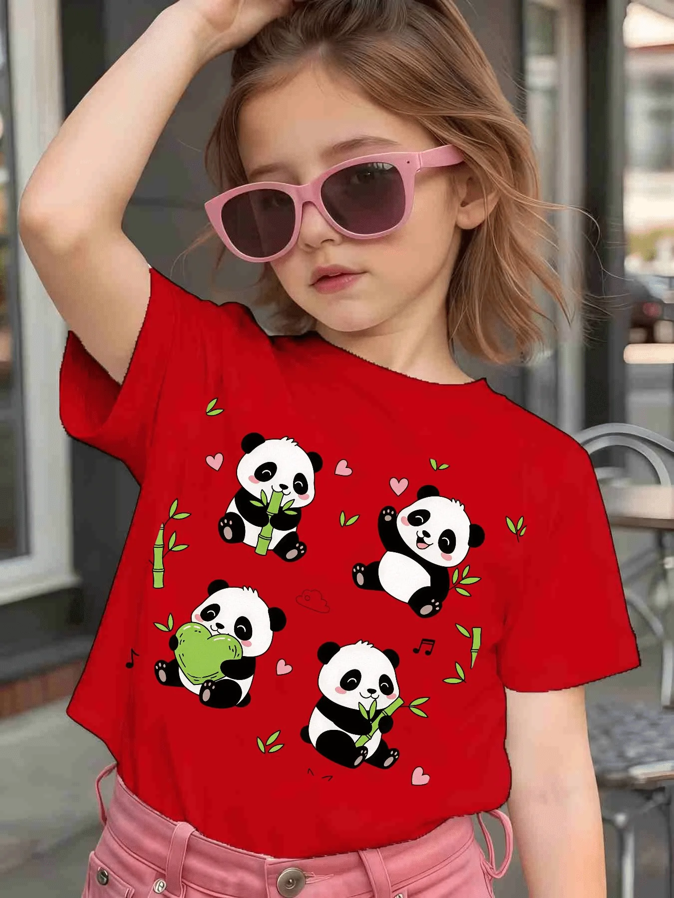 Cute Bamboo Panda Collection Graphic Kids Tee Boys Girls Family Matching Cotton Crew Neck Short Sleeve Soft Casual Summer Tee