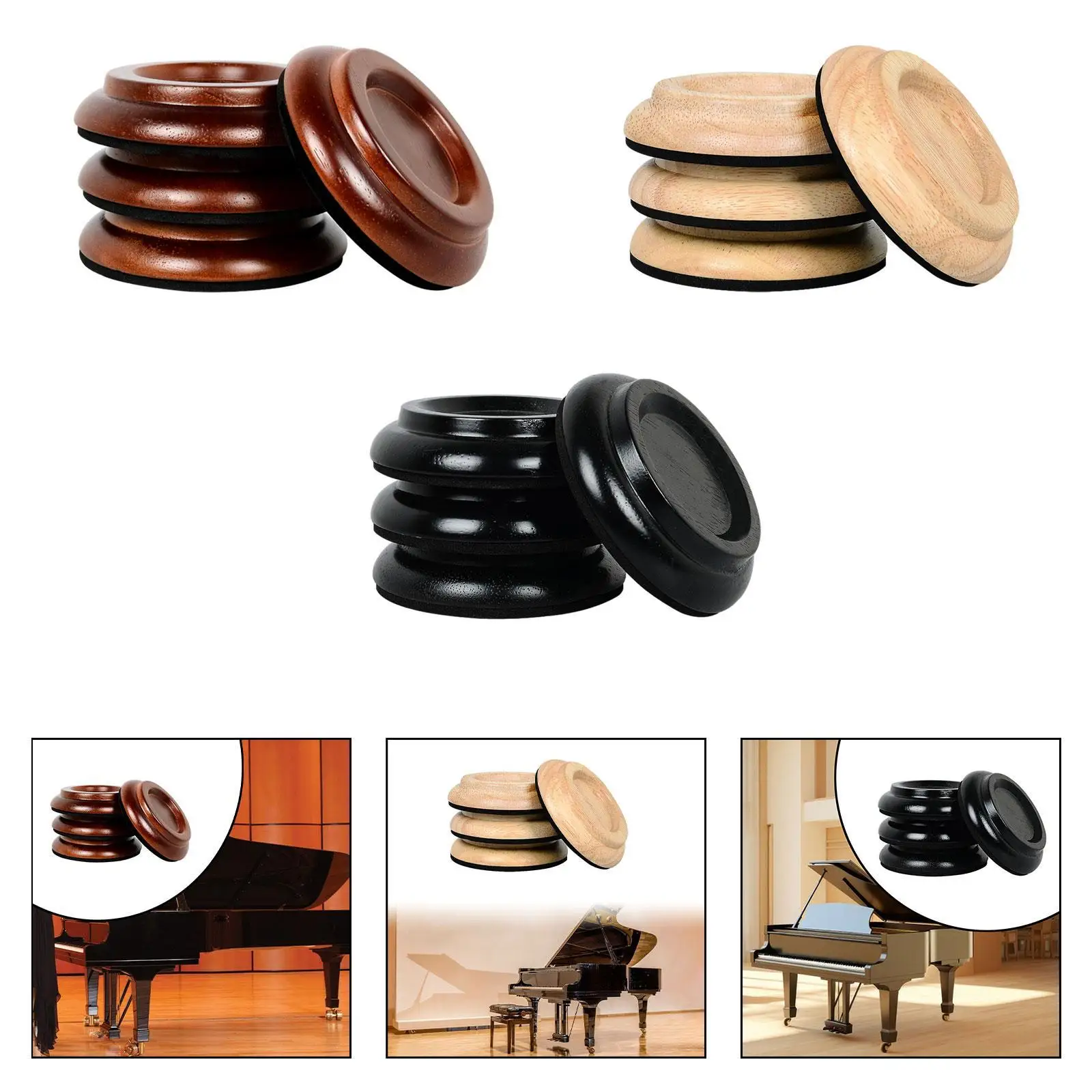 4Pcs Piano Caster Cups Foot Pad Piano Accessories for Hardwood Floors Anti Noise Piano Pads Upright Piano Wheel Floor Protector