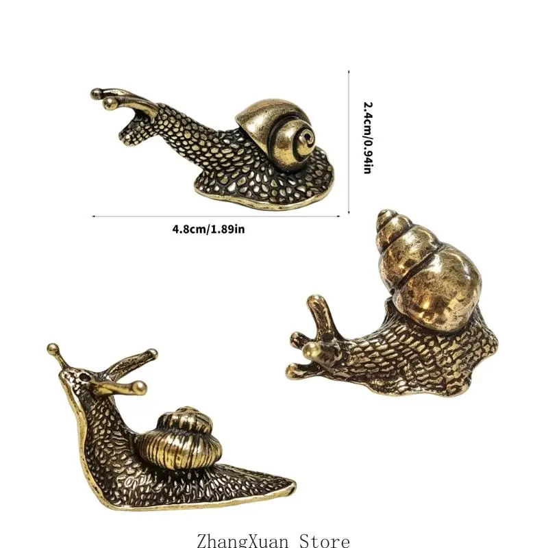 Antike Miniatur-Schneckenfiguren aus Metall, 3er-Set für Tischdekorationen mit strukturiertem Muscheldesign, Tischplatzierung – Detail 6