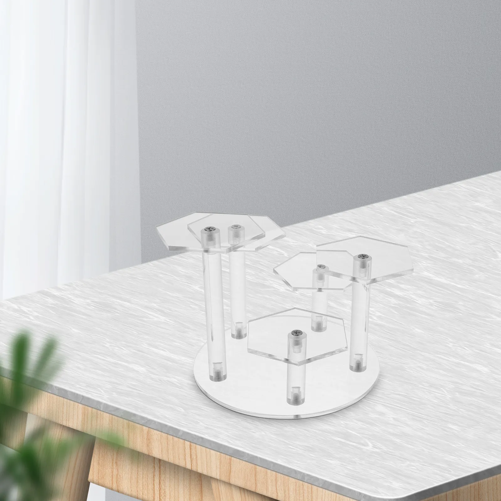Acrylic Display Stand Hexagonal Clear Riser for Jewelry Perfume Cosmetics Collectibles Display Shelf Acrylic Cupcake Stand