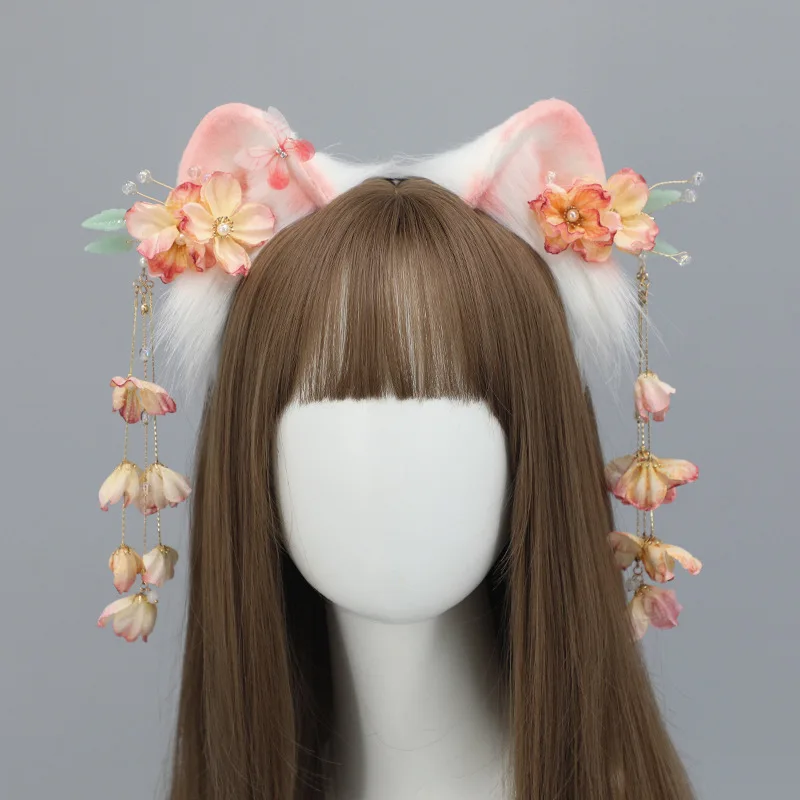 

Girls Cute Lolita Set Headdress Flower Tassel Hair Clips Cat Ears Headband JK Anime Party Cosplay Accessories