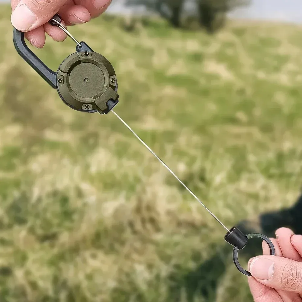 2/5pcs Heavy Duty Retractable Pull Badges ID Reel Carabiner Key Chain Steel Wire Rope Buckle Key Holder Outdoor Keychain Tools