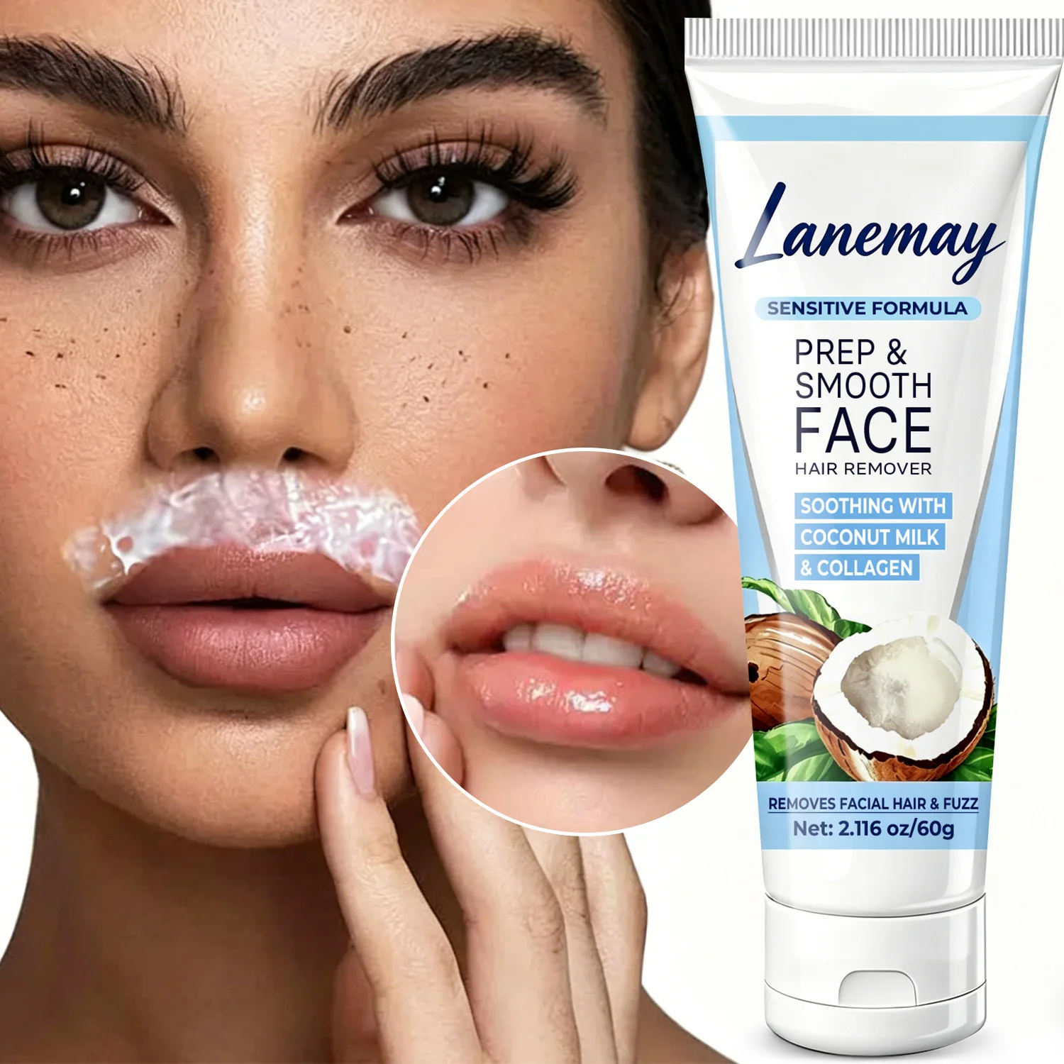 

Prep & Smooth Face Hair Remover with Coconut Milk & Collagen, Sensitive Formula for Delicate Facial Hair, Removes Fine Hairs & F