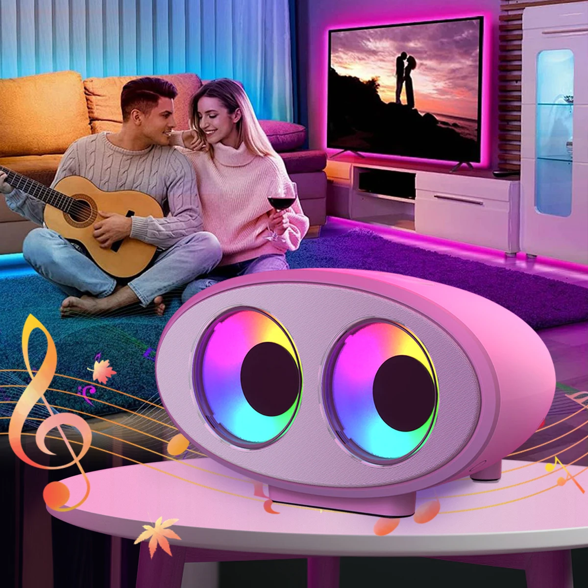 Eye Shape Bluetooth Speaker and White Noise Sound Machine Adjustable Brightness Night Light 4 Modes 1800mAh Battery Rechargeable