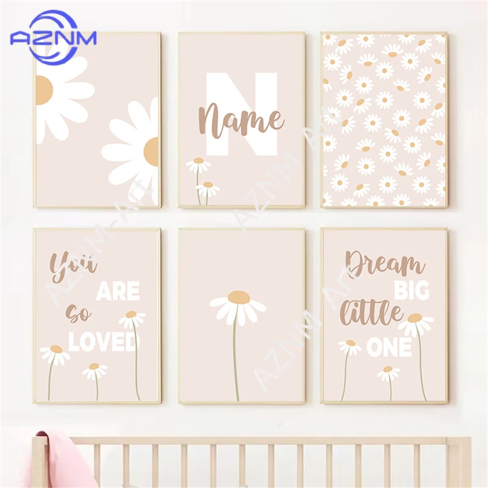 Pink Poster Wildflower Daisy Canvas Painting Custom Wall Art Print Nursery Posters Nordic Wall Pictures Girls Room Decor