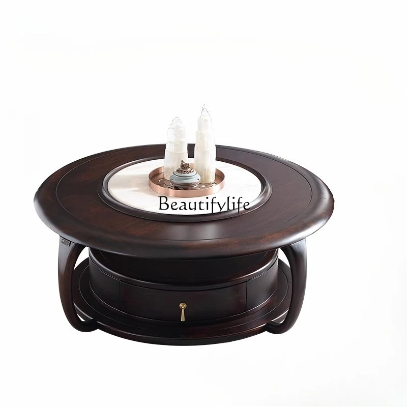 

New Chinese minimalist ebony solid wood round coffee table combination modern minimalist light luxury style