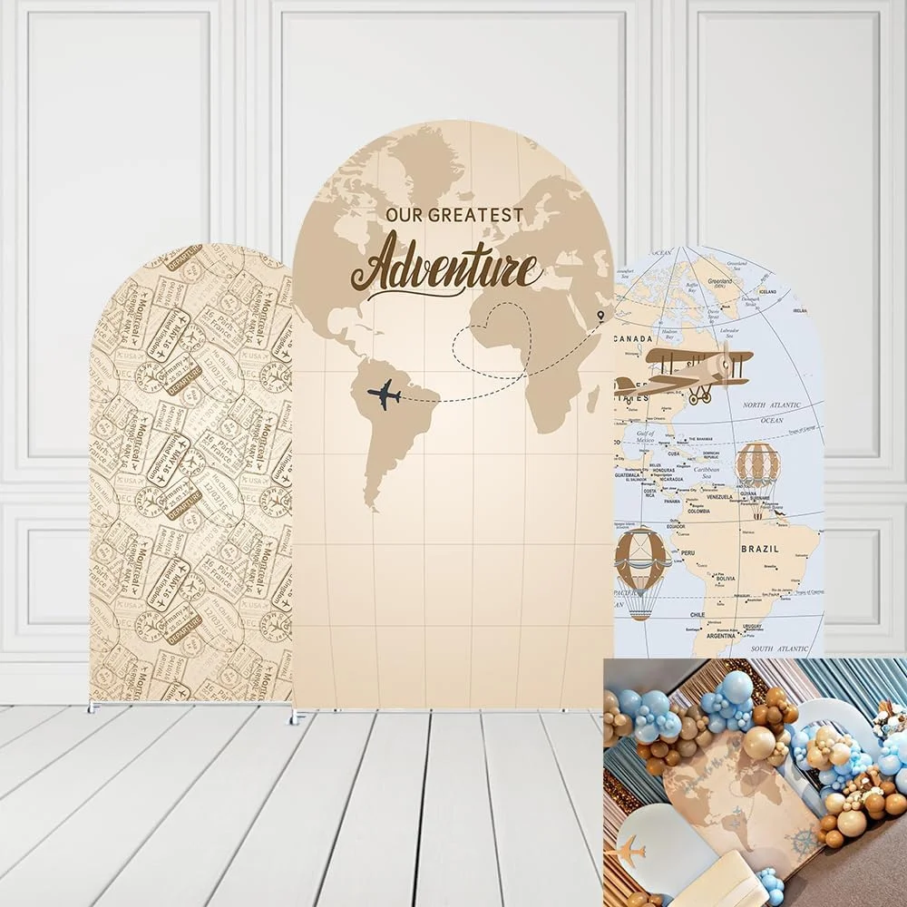 Adventure Awaits Begin Arch Backdrop Cover Landing Soon Airplane Birthday Party Decors Arch Stand Cover Travel Map Boys Props