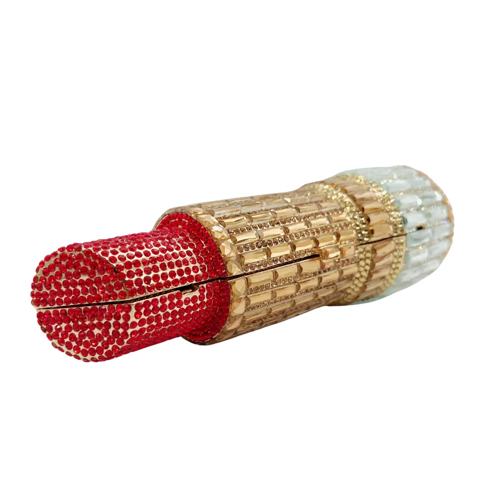 Flat Top Lipstick Clutch, Crystal Rhinestone Evening Bag for Women. OEM Custom Party Purse, Low MOQ Wholesale with Factory Price