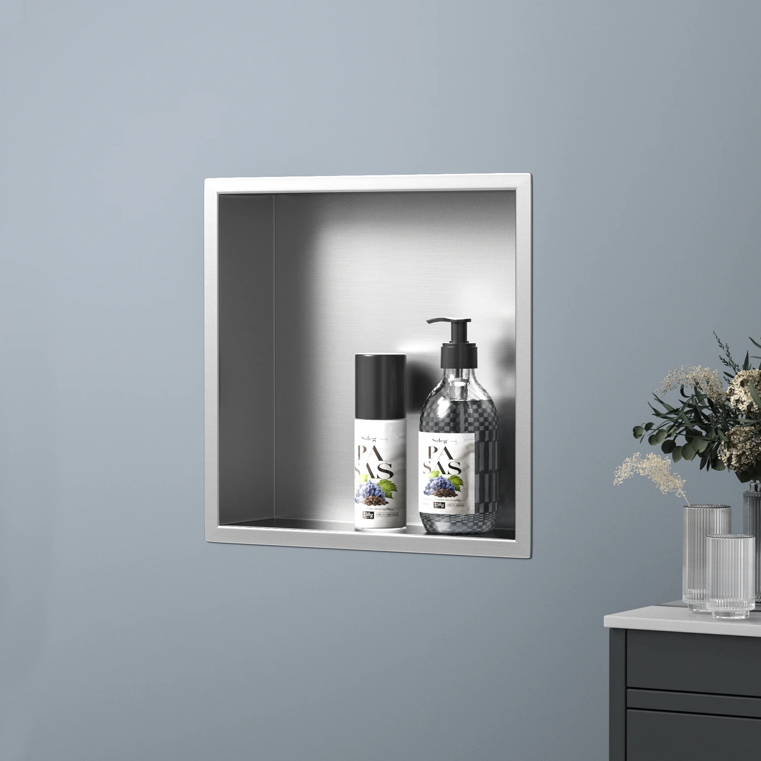 Customizable 304 Stainless Steel Square Wall Niche Modern Design Recessed Installation for Bathroom Factory Offers Color Options
