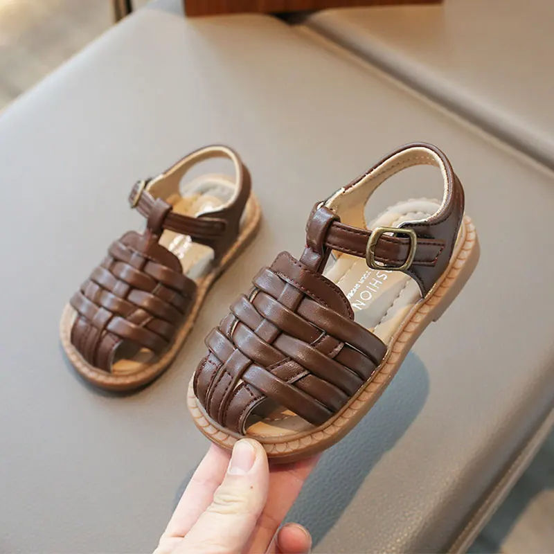 Kids Cover Toes Sandals Shoes Thin Band Cross Baby Girls Boys Hoop Loop Sandal 2026 Summer Child Barefoot Casual Shoe for 22-31