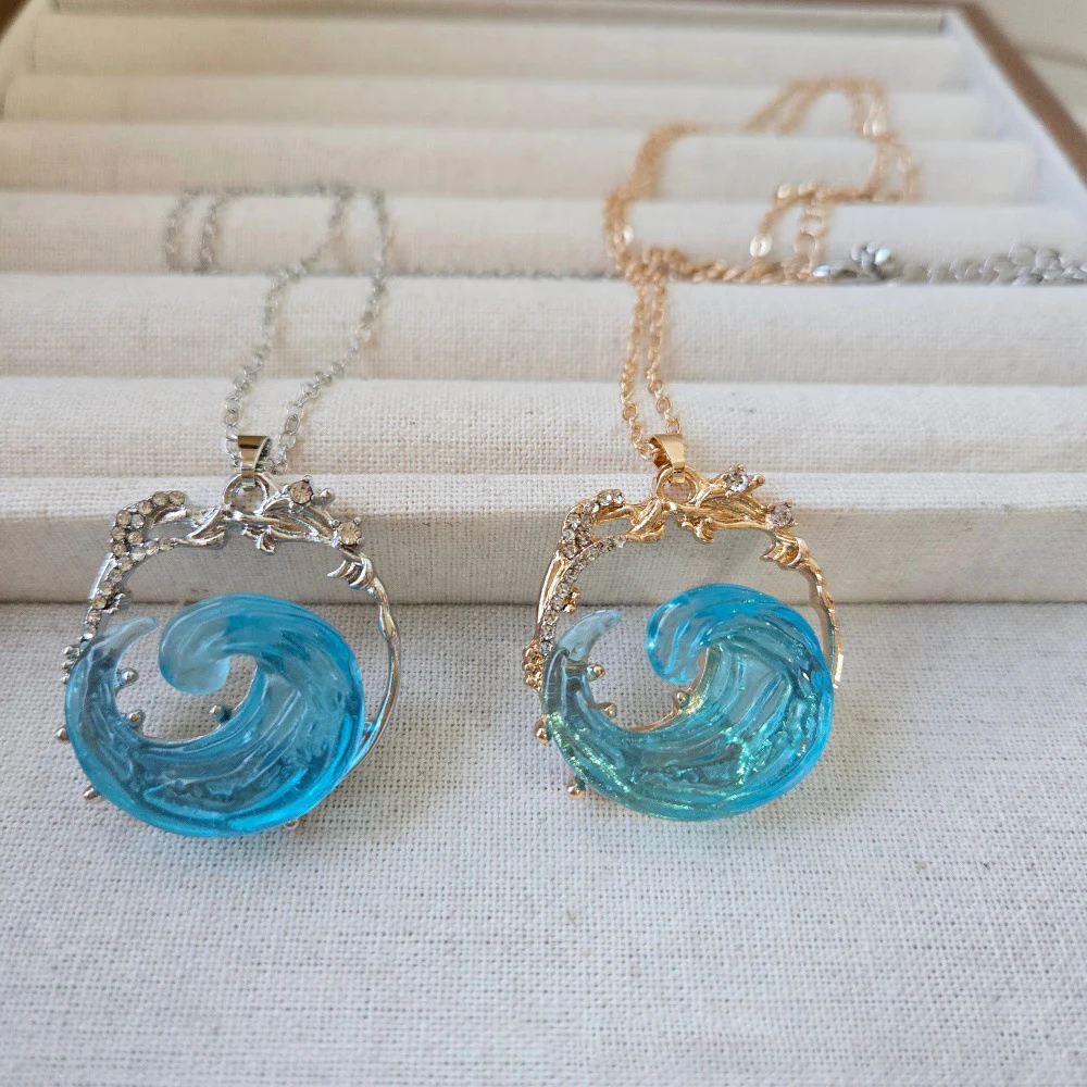Jewelry for Women Geometry Resin Ocean Wave Earrings Necklace Rings Vintage Boho Sea Blue Dangle Earring Ladies Accessories