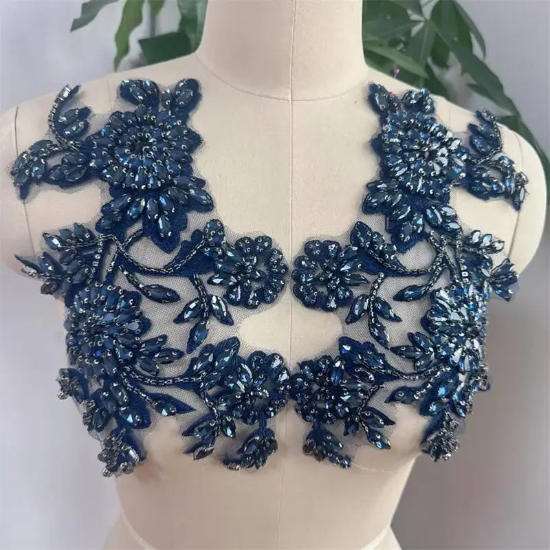 1 Pair/lot Handcrafted Beaded Lace Appliqué Decorative Accessories, Used for Decorating Bridal Gowns and Wedding Dresses