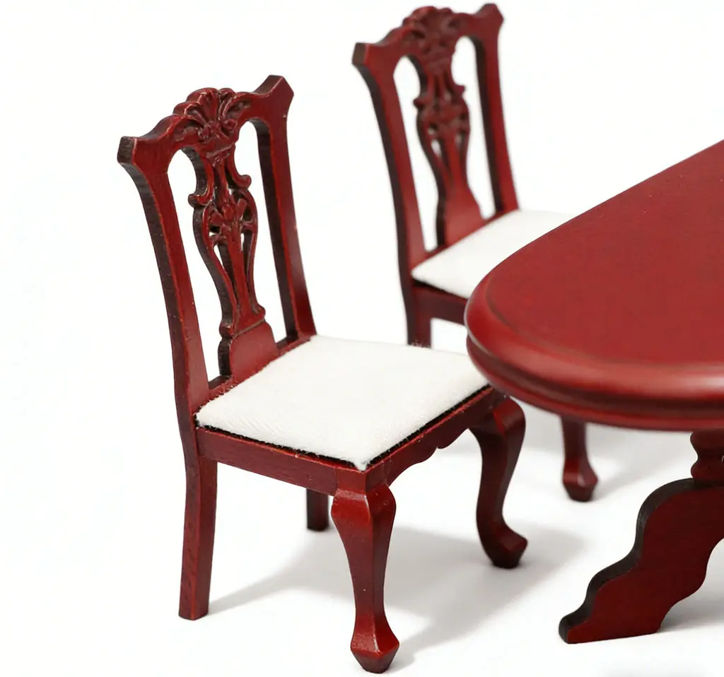 Set da pranzo retrò europeo in miniatura per casa delle bambole 1:12 - Tavolo e sedie ovali in mogano, eleganti mobili in micro scena per casa delle bambole