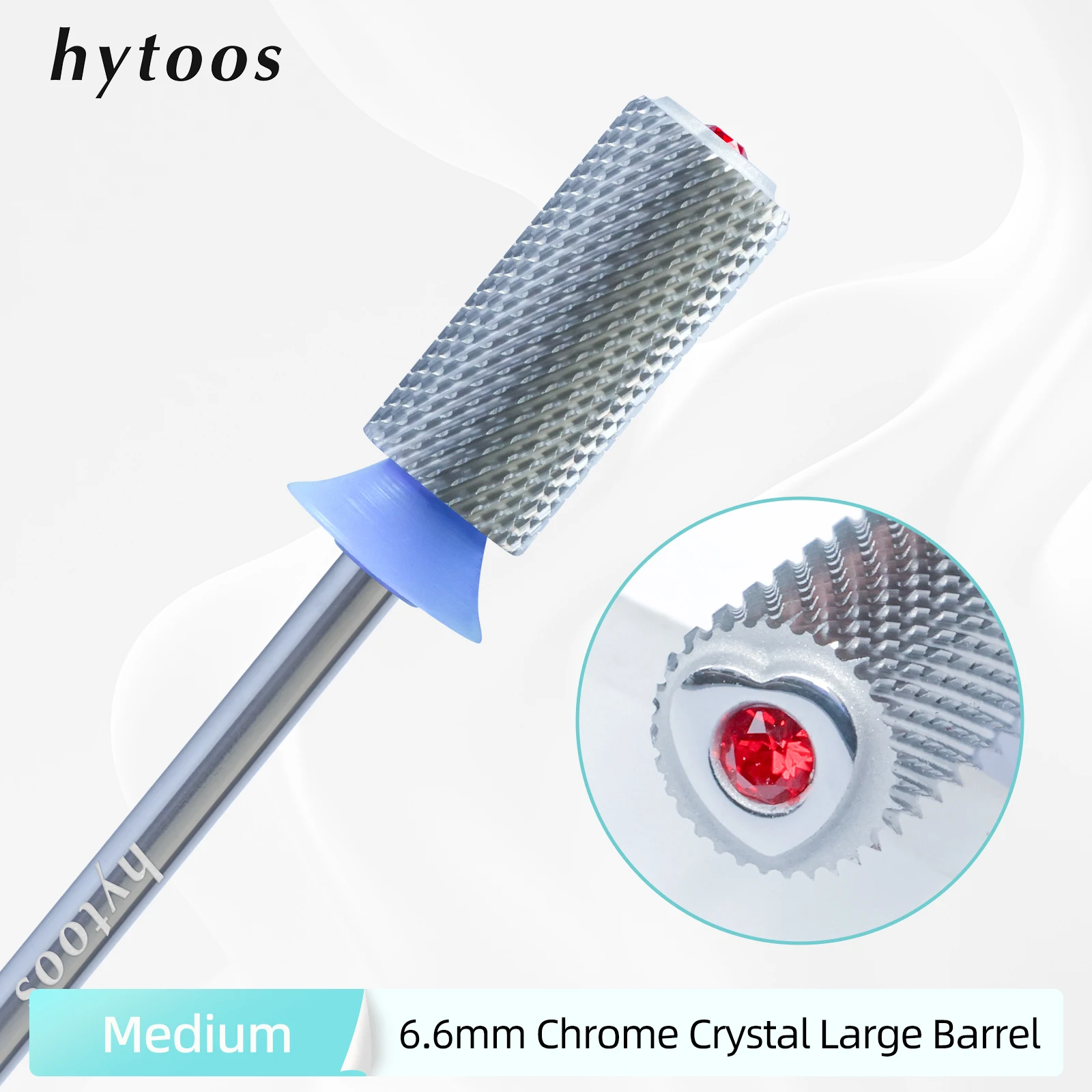 HYTOOS 6.6mm Crystal Top Barrel Nail Drill Bits Chrome Carbide Nail Bits 2 Way Manicure efile Art Remove Acrylic Gel