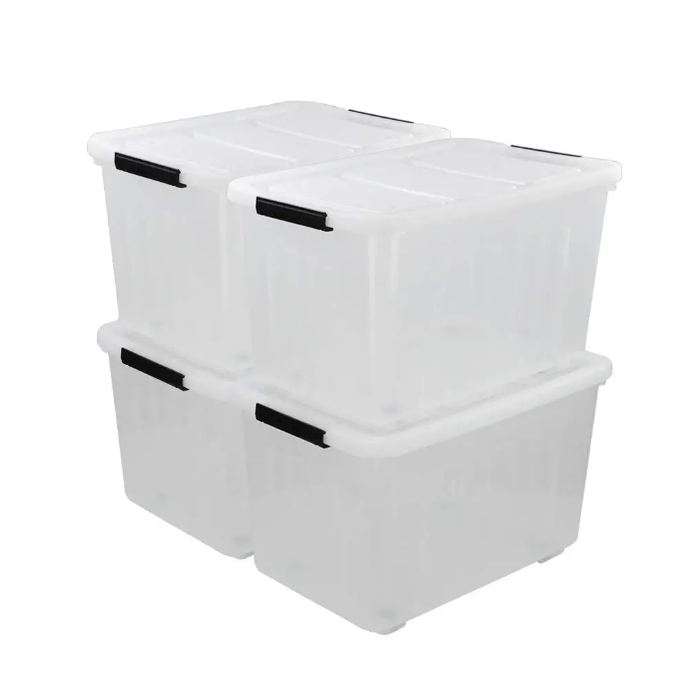 10 Liter Clear Plastic Storage Box, 6 Pack Latch Bins With Lid And Handle, Transparent Organizer For Home, Office, Bathroom, Kitchen, Clear