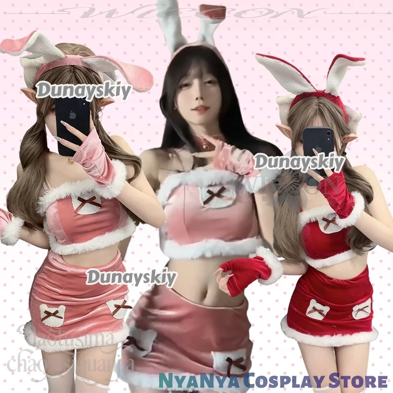 

Night Club Original Design Bunny Girls Furry Top Mini Dress Sweet Headband Halloween Cos 2025 Christmas Party Anime Sexy Rabbit