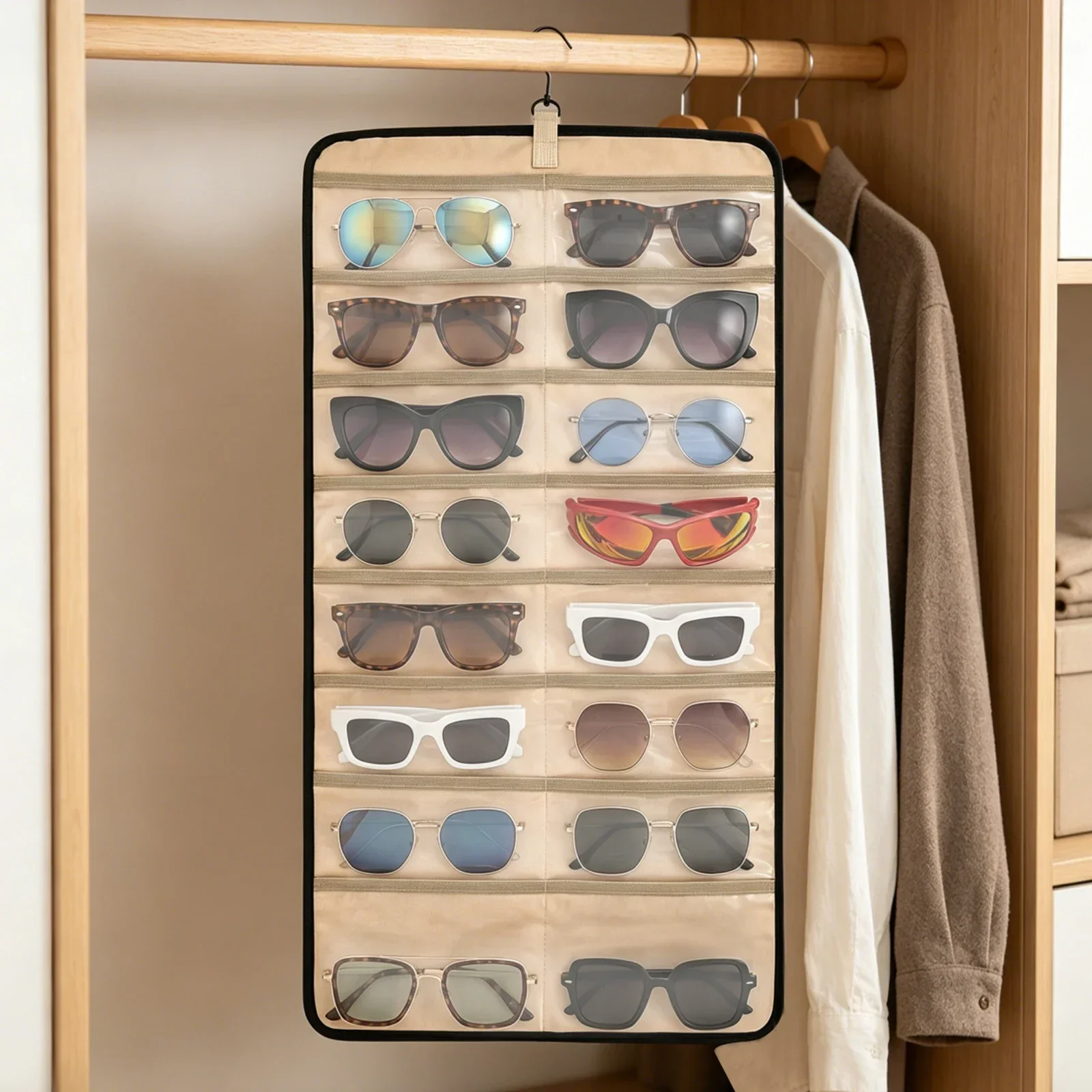 Wall-Mounted Glasses Organizer Dust Proof Sunglasses Storage Case  Dual Sided Sunglasses Glasses Display Hanging Bag Organizer