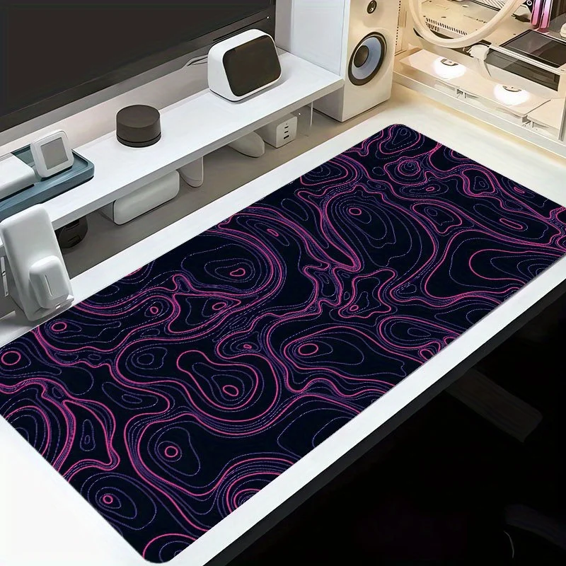Brand Abstract Pink Wave Mouse Pad Iron Art Large Gaming Desk Mat Non-Slip Rubber Base Durable Stitched Edge 35x16 Inch Home Off