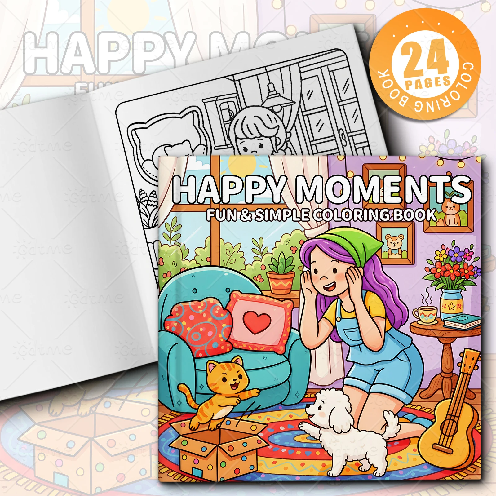 HAPPY MOMENTS Malbuch für Erwachsene mit einfachen Cartoon-Mustern zur Entspannung, DIY-Mal- und Zeichenbücher für Jugendliche – Detail 1