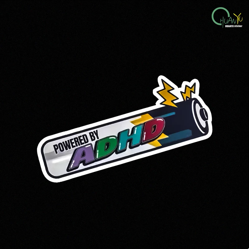 Powered By Adhd; cute cartoon art anime car sticker decoration waterproof sun protection bumper sticker