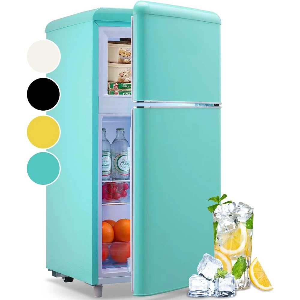 

3.5 Cu.ft Mini Fridge, Dual Door Classic Retro Refrigerator Removable Glass Shelves Adjustable Thermostat, Compact Refrigerator