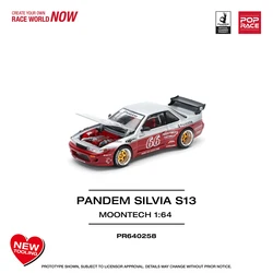 POPRACE 1:64 Nissan Silvia S13 Pandem Moontech #66 Racing Livery Open Hood Diecast Model Car PR640258 In Stock Ready To Ship