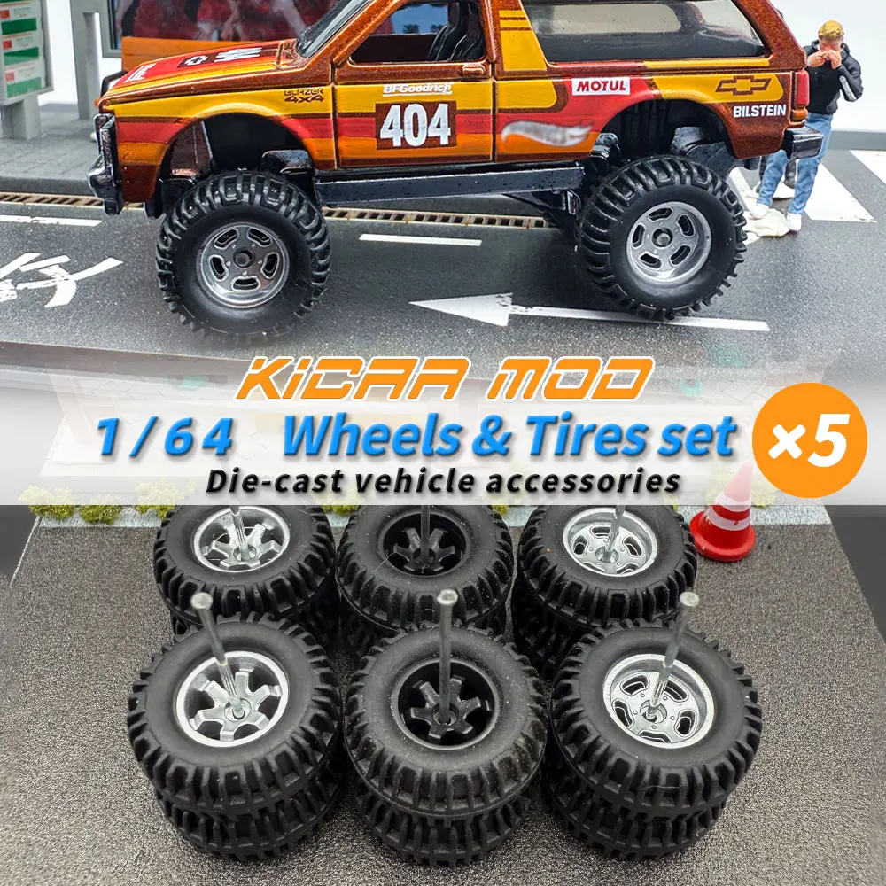 

Колеса для внедорожников 1/64 с фиксированными резиновыми шинами для моделей игрушечных машинок, запчасти для тюнинга Hotwheels (5 комплектов для 5 машинок)