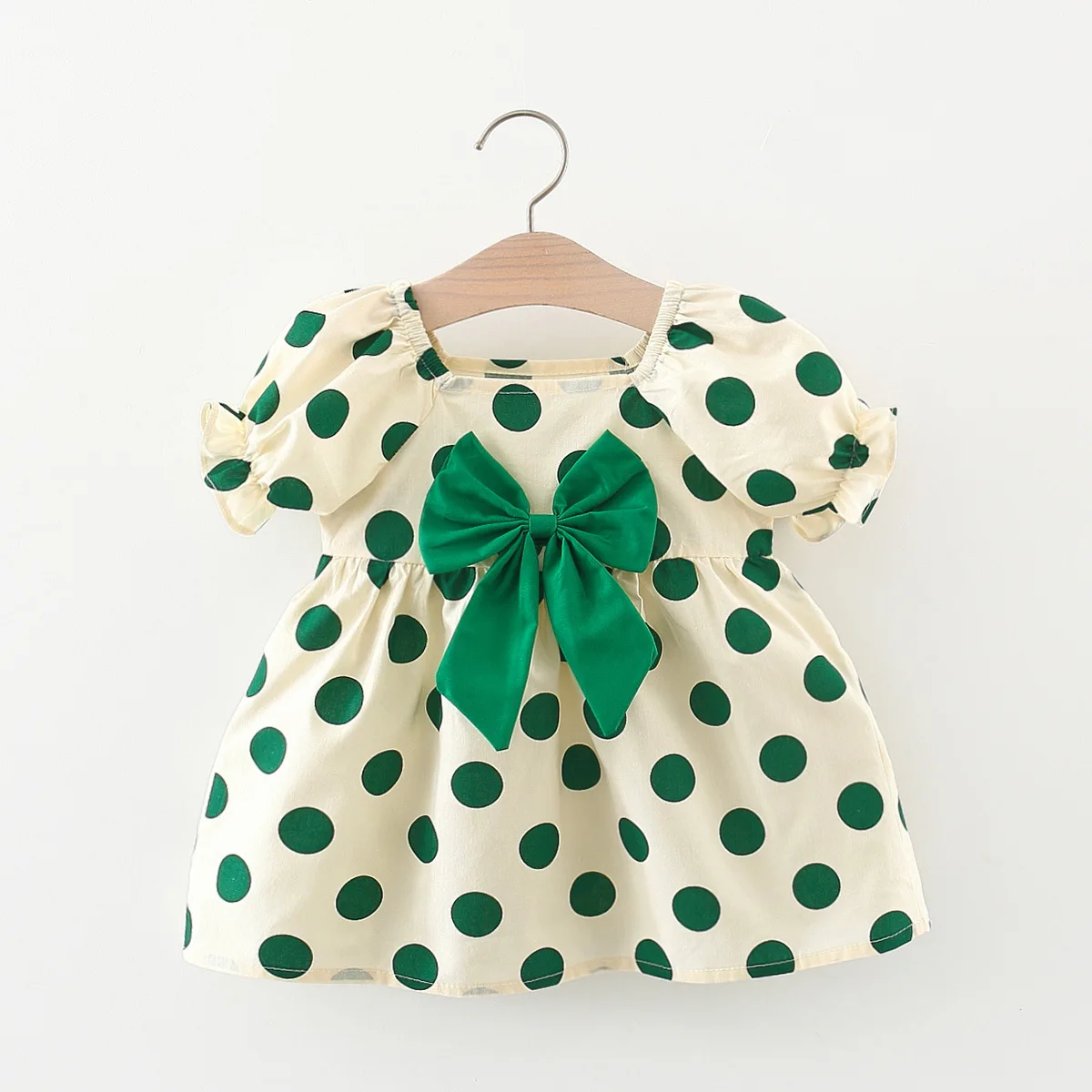 Girl's Summer Baby Dress Small Round Dot Strawberry Print Chest Bow Daily Casual Dress+hat Clothes 0-4 Y