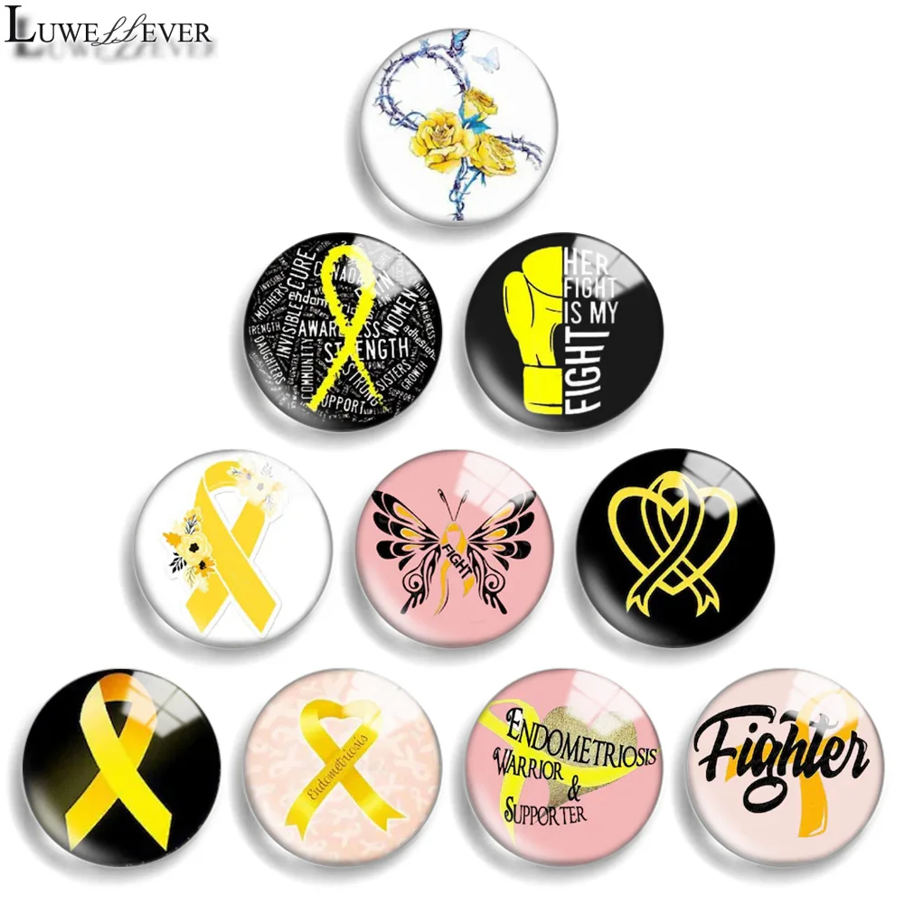 12mm 10mm 20mm 25mm 30mm 40mm 866 Cancer Ribbon Mix Round Glass Cabochon Jewelry Finding 18mm Snap Button Charm Bracelet