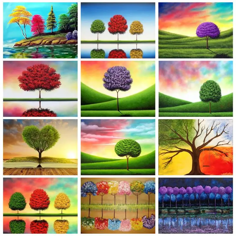 

RUOPOTY Tree Diamond Painting Full Square/Round Diamond Mosaic Landscape Embroidery Collection Room Decoration