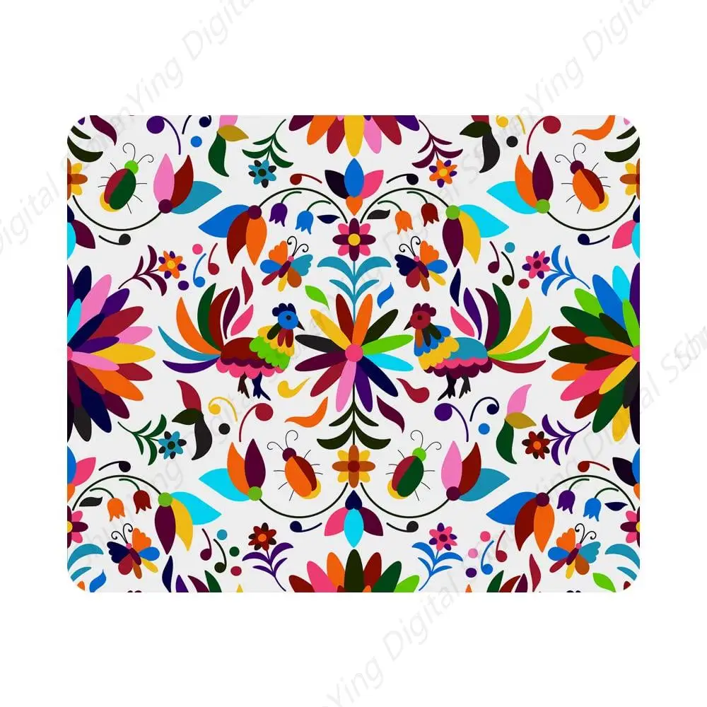 Mexican Style Gaming Mouse Pad Flower Bohemian Colored Bird Anti Slip Mouse Pad Computer Desk Laptop Office 25*30cm